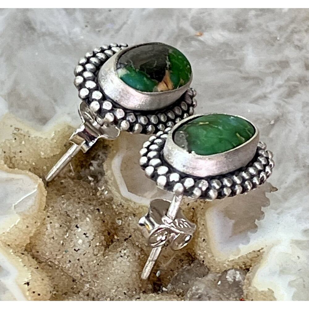Emerald Valley Sterling Silver Green Turquoise Southwestern Stud Earrings NEW - Picture 8 of 12